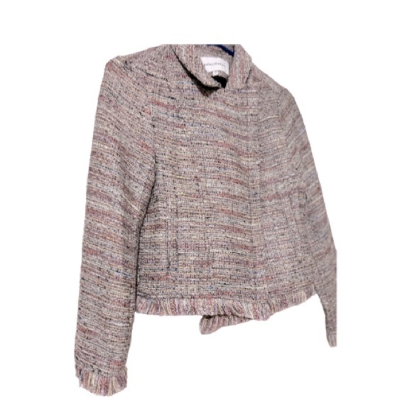 Cupcakes & Cashmere Multicolor Tweed Fringe Hem Moto Jacket Size XS - Picture 6 of 13
